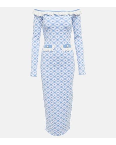 Alessandra Rich Boat Neck Geometric Dress - Blue