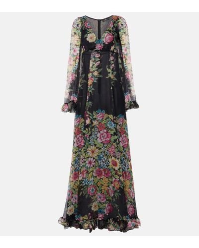 Etro Robe longue en soie a fleurs - Noir