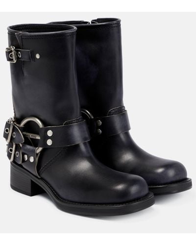 Miu Miu Big Buckles Black Leather Boots