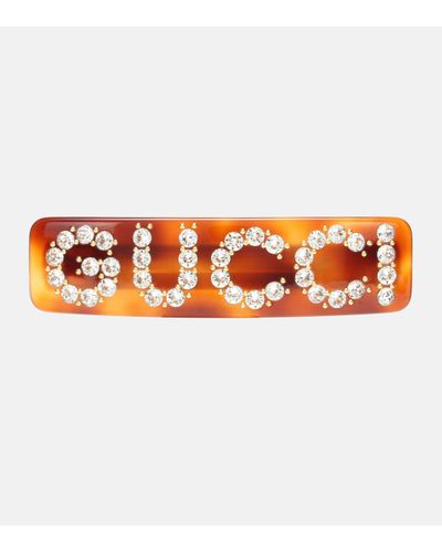 Gucci Pince à cheveux en cristaux - Marron