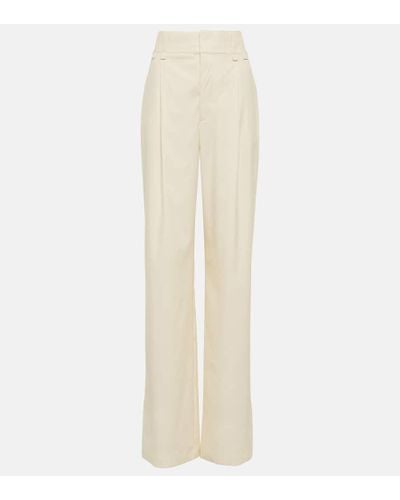 Saint Laurent High-rise Cotton-blend Wide-leg Pants - White