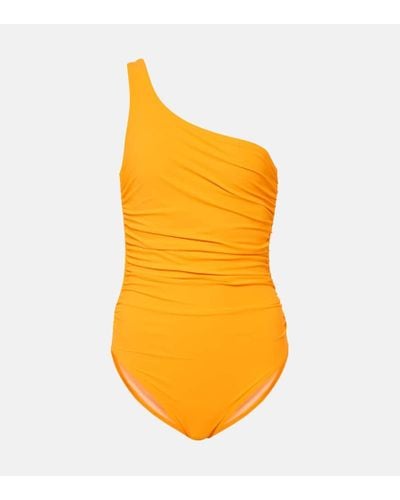 Karla Colletto Ruched One-shoulder Swimsuit - Orange