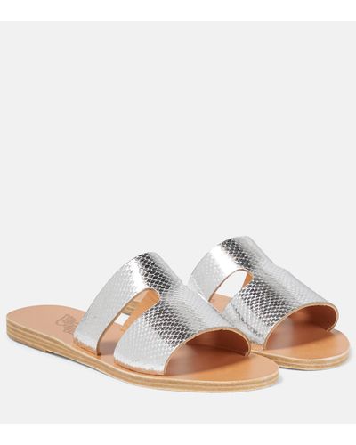 Ancient Greek Sandals Apteros Fish Scale-effect Metallic Leather Sandals - White