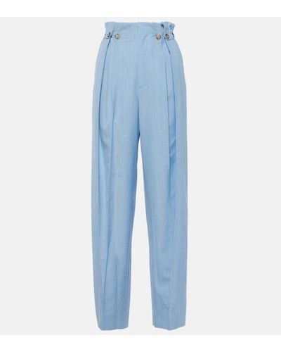 Victoria Beckham Gathered Virgin Wool Tapered Trousers - Blue