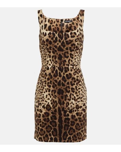 Dolce & Gabbana Vestido corto en seda de leopardo - Neutro