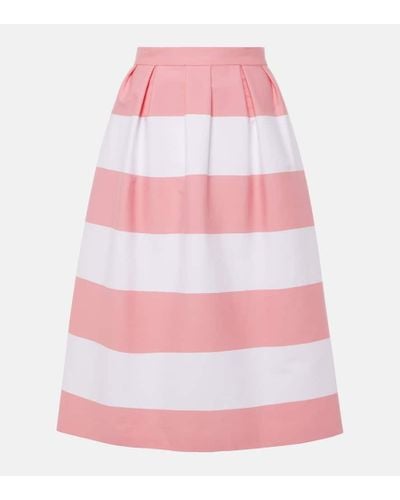 Carolina Herrera Striped Pleated Cotton-blend Midi Skirt - Pink
