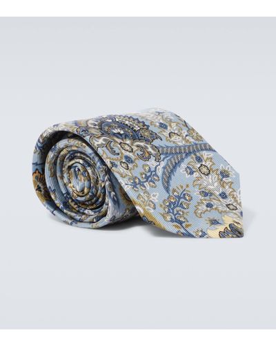Etro Cravate en jacquard de soie a fleurs - Bleu