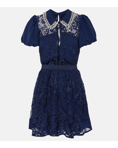 Self-Portrait Minikleid aus Spitze - Blau