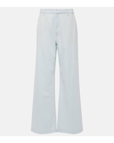 Vince High-rise Cotton Twill Wide-leg Trousers - Blue