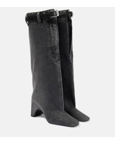 Coperni Leather-trimmed Denim Knee-high Boots - Black