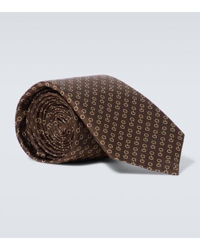 Gucci Horsebit Jacquard Silk Tie - Brown