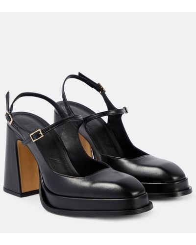 Souliers Martinez Claudia Leather Slingback Court Shoes - Black