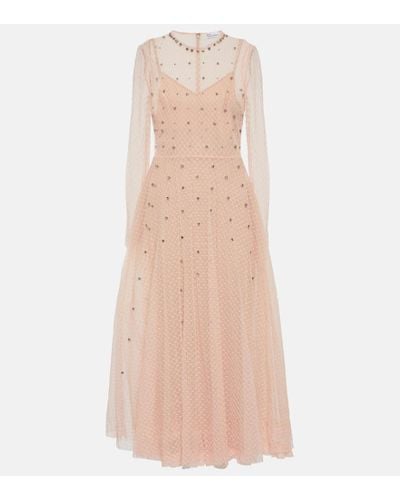 RED Valentino Embellished Point D'esprit Tulle Midi Dress - Natural