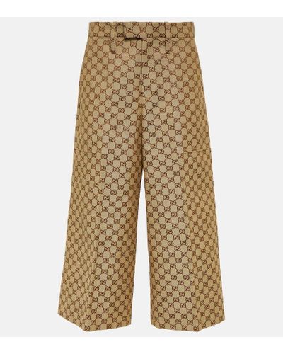 Gucci GG Cotton-blend Wide-leg Pants - Natural