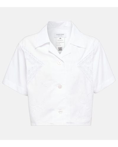 Marine Serre Camisa de algodon cropped - Blanco
