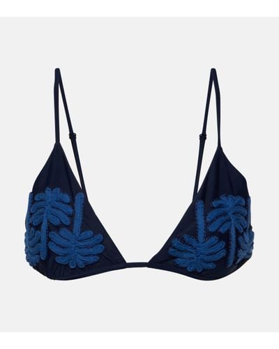 Johanna Ortiz Embroidered Bikini Top - Blue