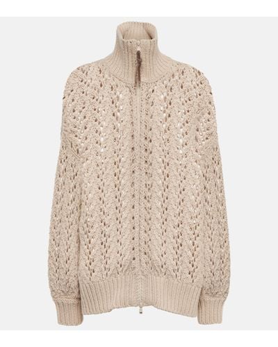 Brunello Cucinelli Open-knit Wool-blend Cardigan - Natural