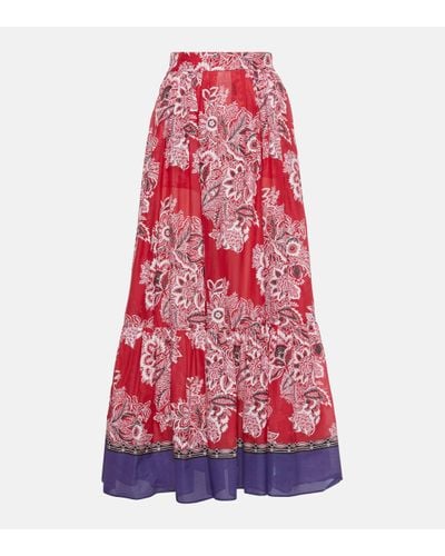 Etro High-rise Cotton And Silk Maxi Skirt - Red