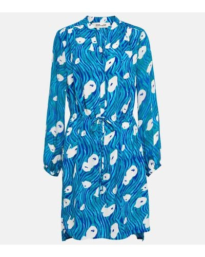 Diane von Furstenberg Robe imprimee en soie melangee - Bleu