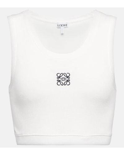 Loewe Bustier Aus Geripptem Stretch-baumwoll-jersey Mit Stickerei - Weiß
