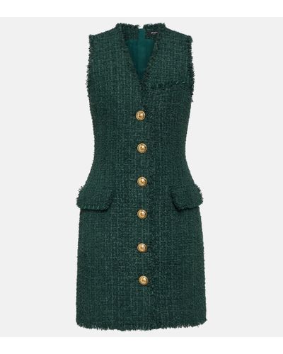 Balmain Minikleid aus Tweed - Grün