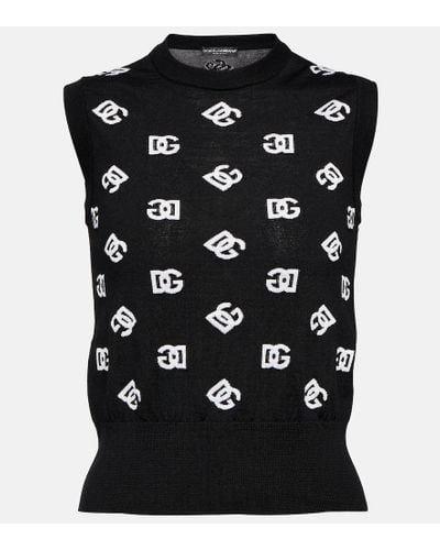 Dolce & Gabbana Top de lana y seda con logo - Negro