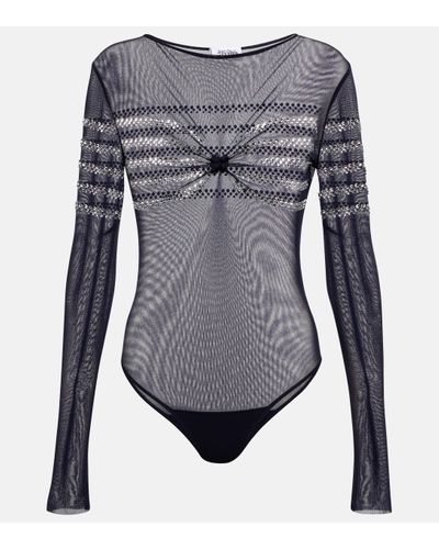 Jean Paul Gaultier Crystal-embellished Mesh Bodysuit - Blue