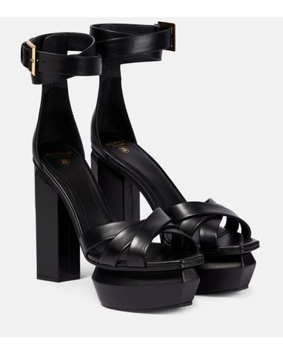 Balmain Ava Leather Platform Sandals - Black