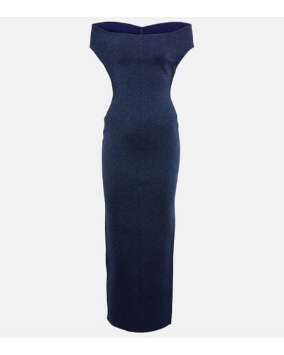 Alaïa Off-shoulder Wool-blend Lurex® Gown - Blue