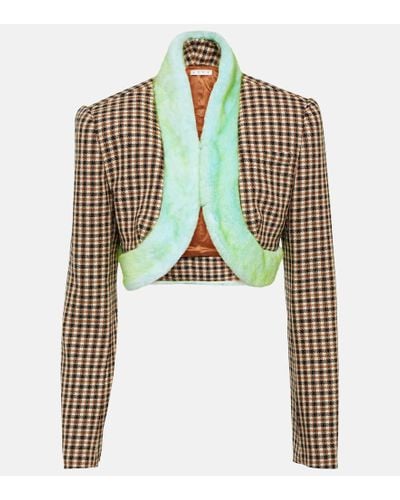 Area Cropped Faux Fur-trimmed Jacket - Green