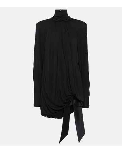 Saint Laurent Mini-robe En Jersey À Finitions En Satin De Soie - Noir