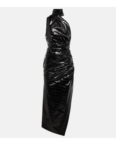 Alaïa Asymmetric Croc-effect Midi Dress - Black