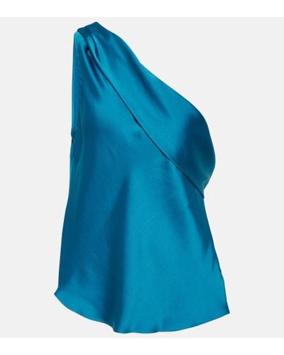Jonathan Simkhai Top Lexy de saten drapeado - Azul