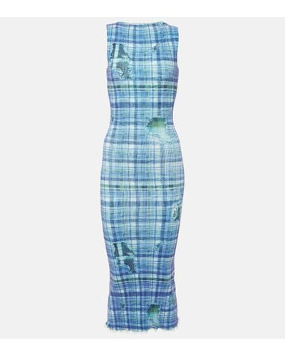 Acne Studios Checked Ribbed-knit Midi Dress - Blue