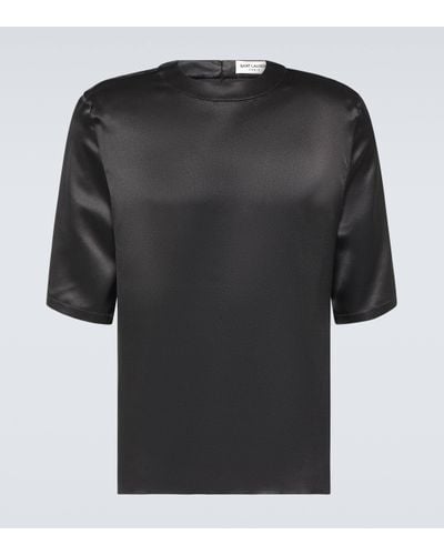 Saint Laurent T-shirt en soie - Noir