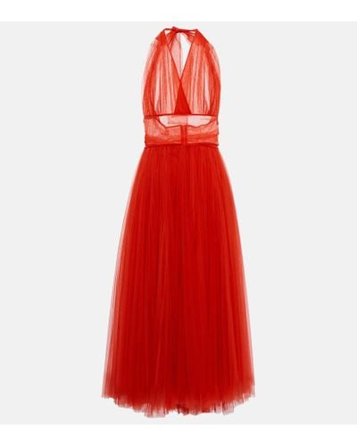 Dolce & Gabbana Vestido midi de tul con cuello halter - Rojo
