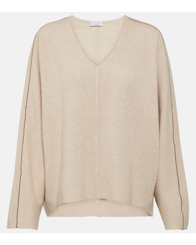 Brunello Cucinelli Wool, Cashmere And Silk Jumper - Natural