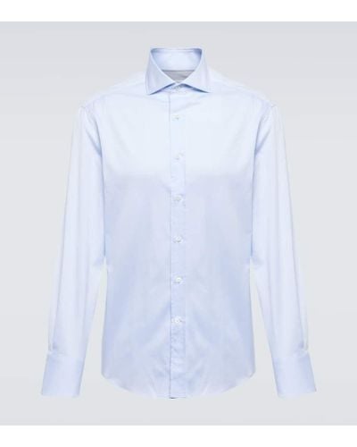 Brunello Cucinelli Camisa slim en sarga de algodon - Azul