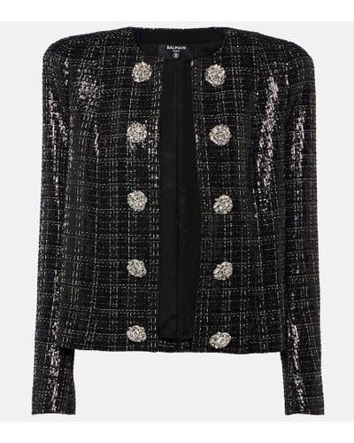 Balmain Jacke aus Tweed mit Pailletten - Schwarz