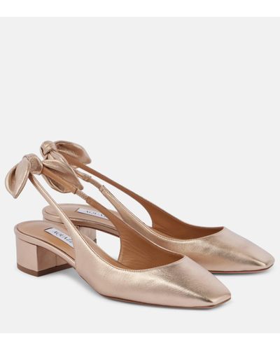 Aquazzura Very Bow 35 Metallic Leather Slingback Court Shoes - Brown