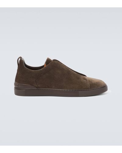 Zegna Triple Stitch Suede Trainers - Brown