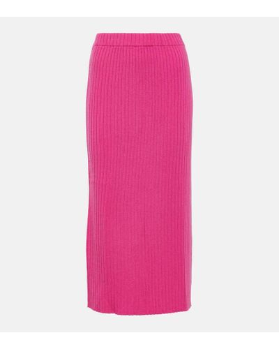 Jardin Des Orangers Ribbed-knit Cashmere Midi Skirt - Pink