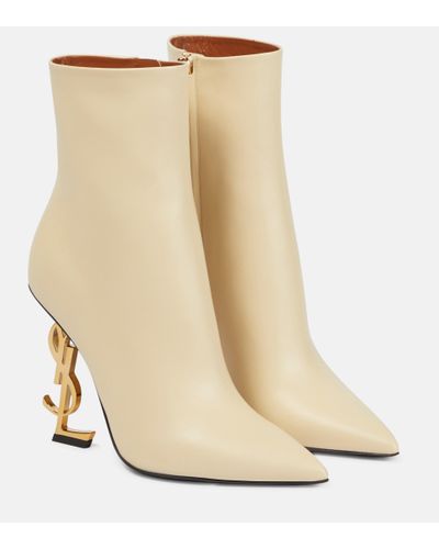 Saint Laurent Opyum 110 Leather Ankle Boots - Natural