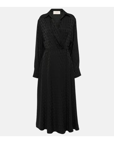 Valentino Monogram Silk Midi Dress - Black