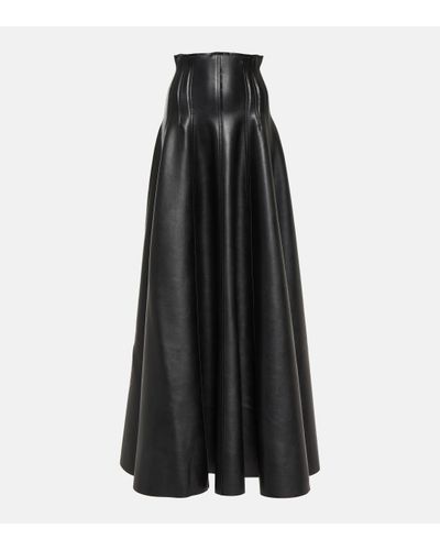 Norma Kamali Grace Flared Faux Leather Maxi Skirt - Black