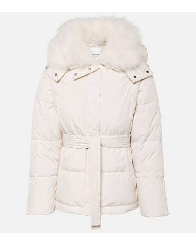 Yves Salomon Belted Shearling-trimmed Down Jacket - Natural