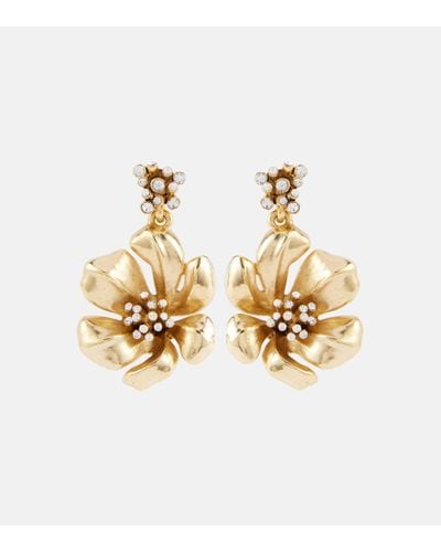 Oscar de la Renta Flower Embellished Drop Earrings - Metallic