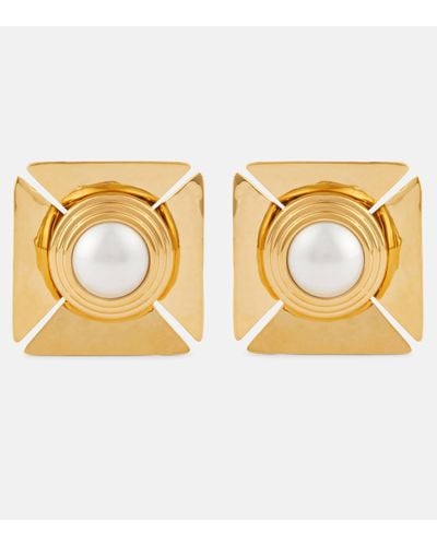 Saint Laurent Faux Pearl-embellished Clip-on Earrings - Metallic