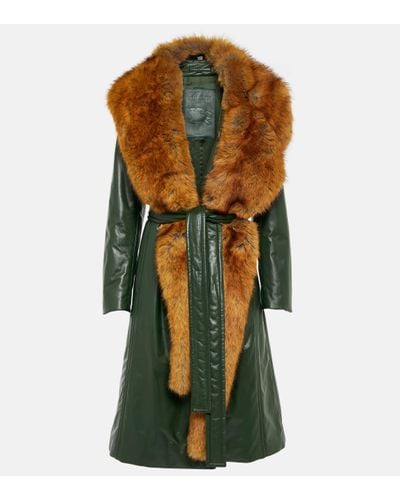 Burberry Manteau en cuir et fourrure synthetique - Vert