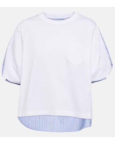 Sacai T-Shirt aus Jersey und Baumwollpopeline - Weiß